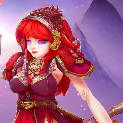 Image similar to natalie from epic battle fantasy, redhead, cartoony, priestess, red robes, highly detailed, fanart