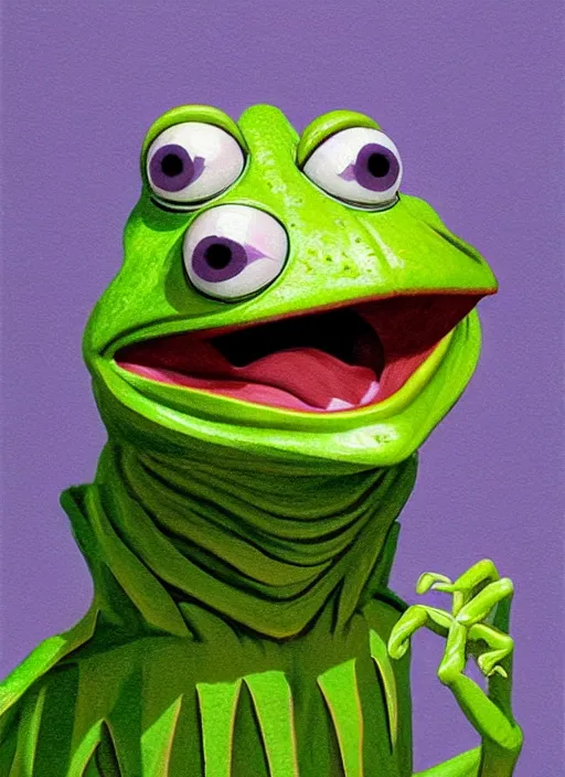 Image similar to portrait of a Screaming Kermit the frog in Society (1989), highly detailed, centered, solid color background, digital painting, artstation, concept art, smooth, sharp focus, illustration, artgerm, donato giancola, Joseph Christian Leyendecker, Les Edwards, Ed Repka, WLOP, Artgerm