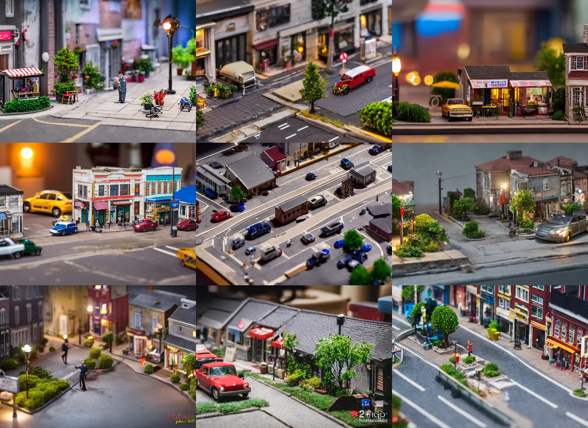 Prompt: photo still of a miniature diorama of a street on table, 8 k, studio lighting bright ambient lighting key light, 8 5 mm f 1. 8