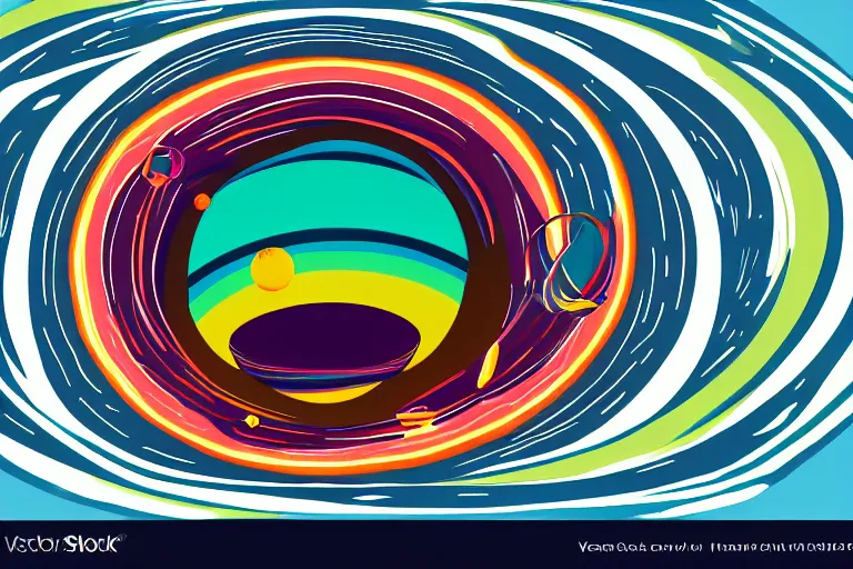9 0 s vector art of a planet with it's revolving rings | Stable Diffusion