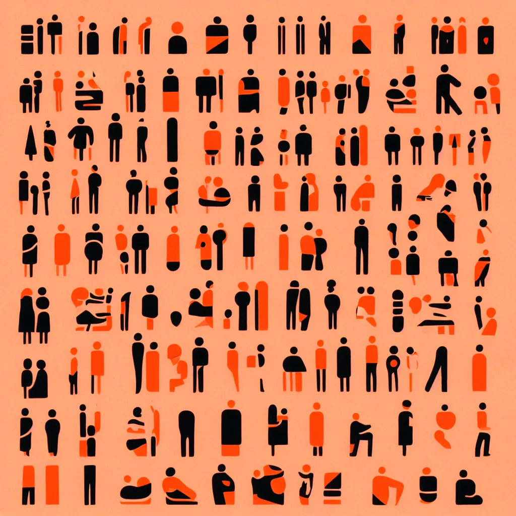 Prompt: simple risograph graphic illustration, community of people, basic shapes, orange white and black, clean edges