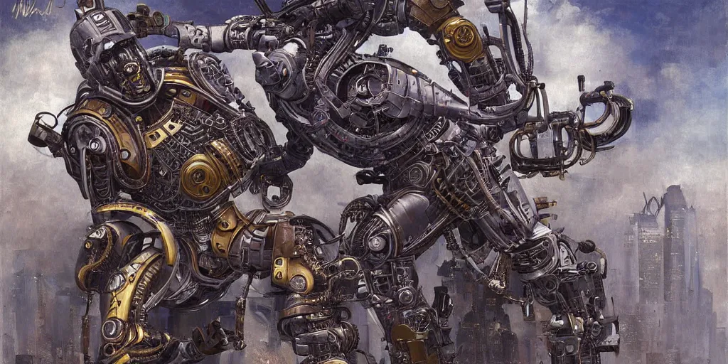Image similar to digital painting of a robot doing mixed martial arts, by michael whelan and h. r. giger, highly detailed, steampunk, mix of styles, intricate, ghost in the shell color scheme, mma, boxing, kickboxing, masterpiece, golden ratio