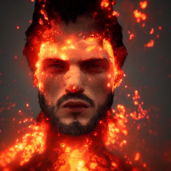 Image similar to portrait. abstract matte painting of a man on fire. Goya, ArtStation, CGSociety, Unreal Engine