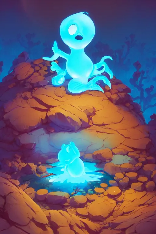 Image similar to smurf ghost creature animal sushi cristal very big eye roots cactus elemental flush of force nature micro world fluo fishscale, behance hd by jesper ejsing, by rhads, makoto shinkai and lois van baarle, ilya kuvshinov, rossdraws radiating a glowing aura global illumination ray tracing hdr