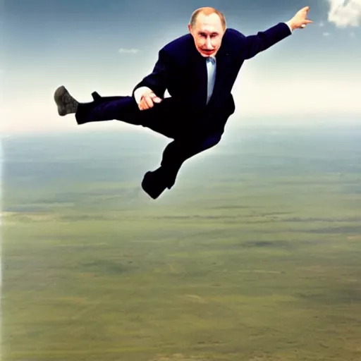 Prompt: vladimir putin jumping out of an airplane, epic movie still, professional photography