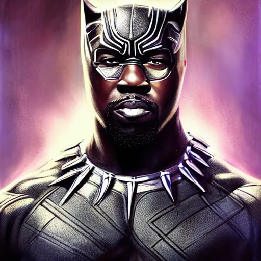 Prompt: michael jai white as black panther, digital painting, extremely detailed, 4 k, intricate, brush strokes, mark arian, artgerm, bastien lecouffe - deharme