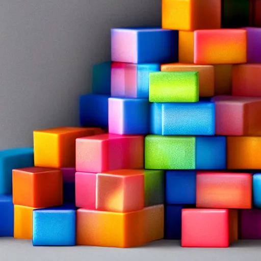 Image similar to an axonometric isometric photo of a stack of multi coloured individual resin blocks. the blocks are made of a satin resin. photorealistic, architectural model, octane render, path tracing