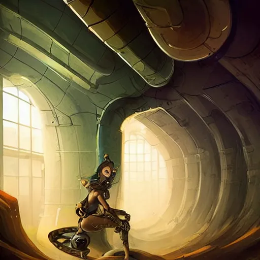 Prompt: beautiful plumber posing in tunnel portrait cinematic by peter mohrbacher