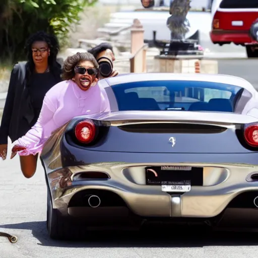 Image similar to oprah winfrey has road rage whilst driving a ferrari