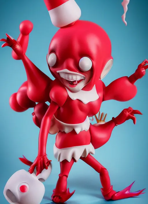 Prompt: a dramatic hyperrealistic pop surrealist oil panting of an enraged grotesque kawaii vocaloid figurine caricature screaming red in the face lunging with popping veins featured on gremlins by aardman animation made of warp spasm