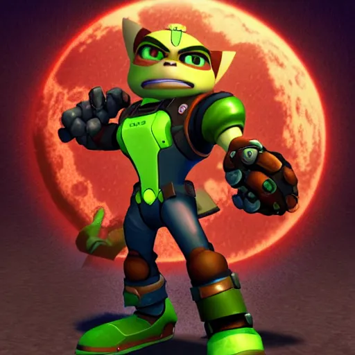 Prompt: ratchet and clank in the style of doom 1993