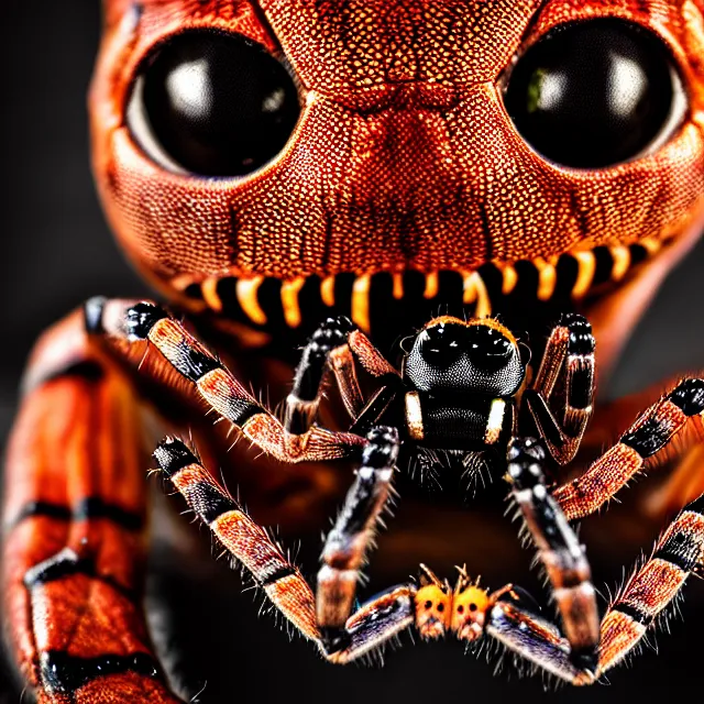 Image similar to man with scary spider face, highly detailed, 8 k, hdr, smooth, sharp focus, high resolution, award - winning photo