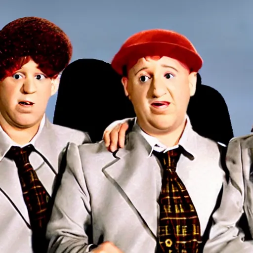 Prompt: the three stooges as a 90s boy band