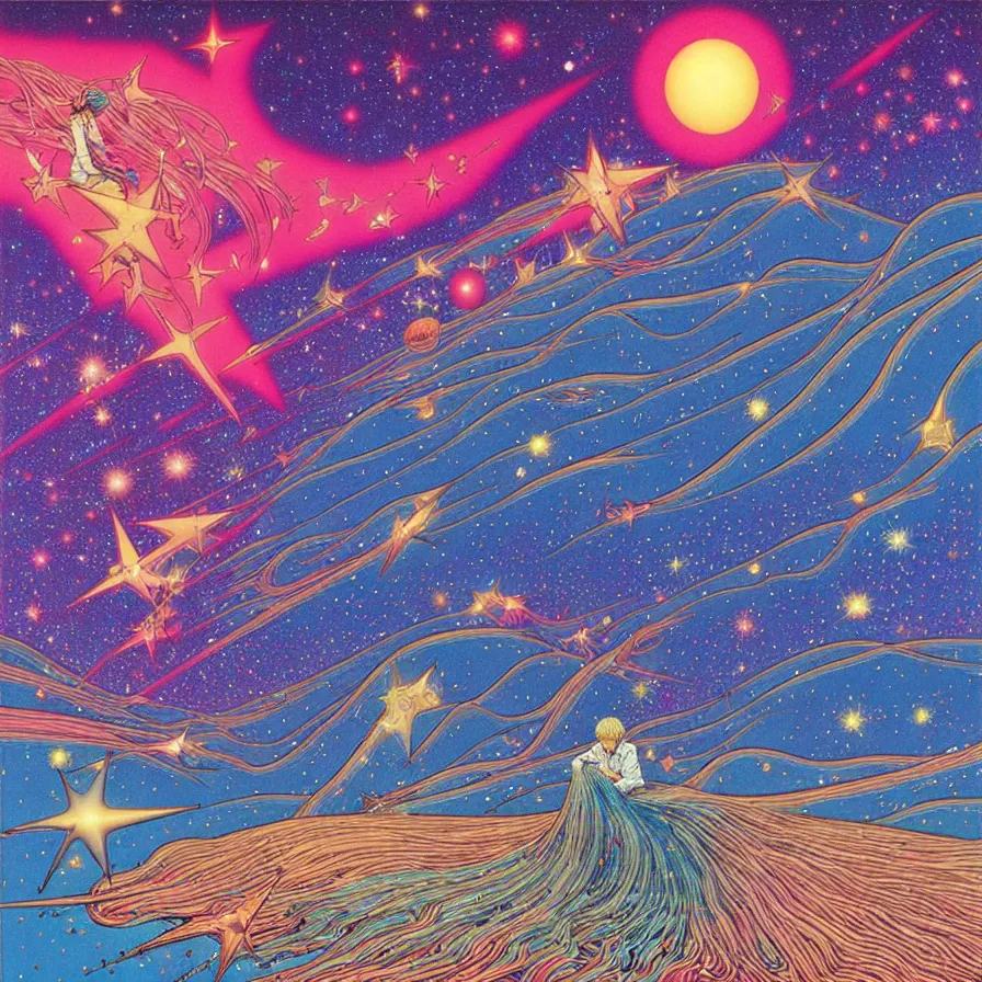 Prompt: ( ( ( ( shinning starry sky ) ) ) ) by mœbius!!!!!!!!!!!!!!!!!!!!!!!!!!!, overdetailed art, colorful, artistic record jacket design