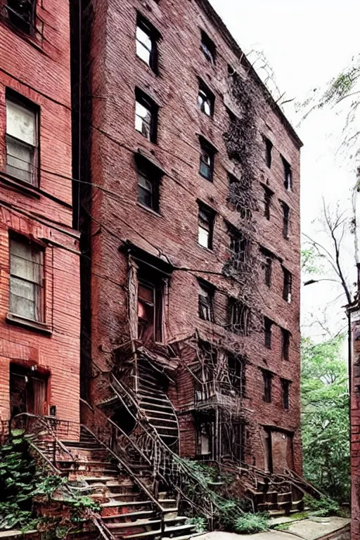 Image similar to (((((a ramshackle manhattan brick brownstone deep in the forest))))) by Hethe Srodawa!!!!!!!!!!!!!!!!!!!!!!!!!!!