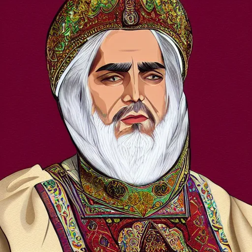 Prompt: a portrait of a majestic persian vizier in persian robes, digital art, trending on artstaion