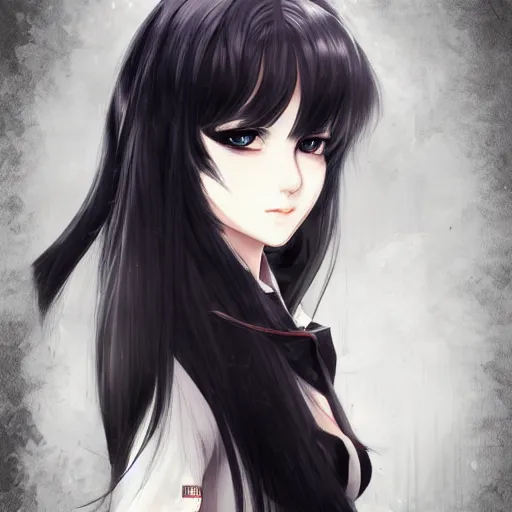 Image similar to portrait of a beautiful girl with long black hair, wearing police riot uniform, drawn by WLOP, by Avetetsuya Studios, attractive character, colored sketch anime manga panel, trending on Artstation