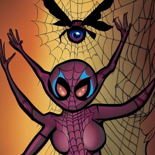 Image similar to spider girl hybrid with multiple eyes