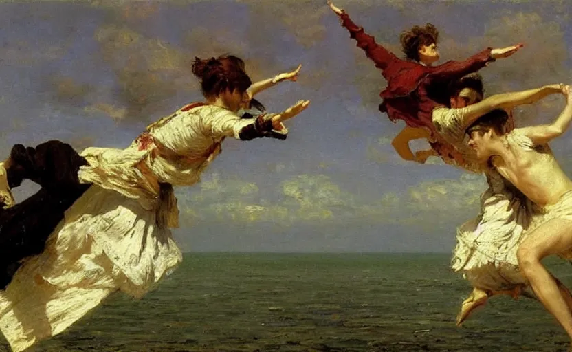 Prompt: high quality high detail painting by ilya repin, a couple flying, hd