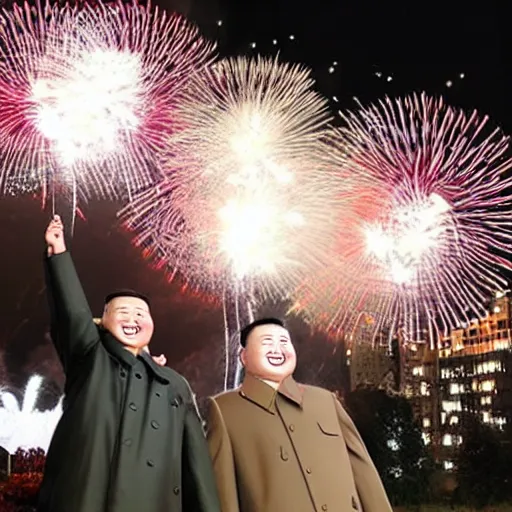 Image similar to fireworks that look like a screaming kim jong un doll