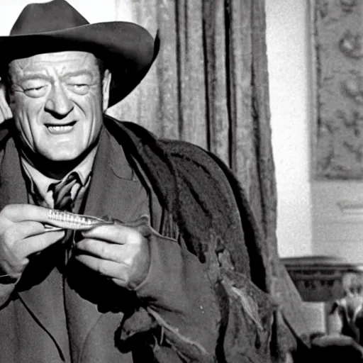 Image similar to a film still of john wayne as harry potter