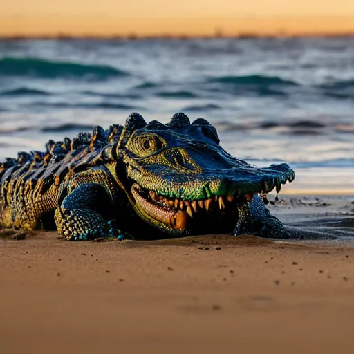 Image similar to florida man wrestling an aligator, beach, morning,