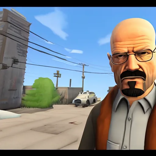 Prompt: Walter White in Team Fortress 2