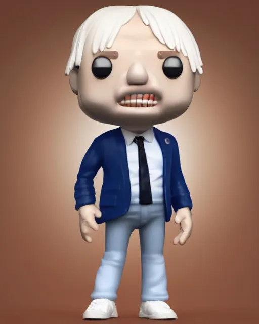 Image similar to full body 3d render of funko pop boris johnson as a funko pop, studio lighting, white background, blender, trending on artstation, 8k, highly detailed