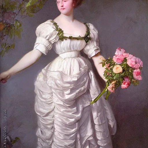 Image similar to flowers full human body, highly detailed photo in the style of Franz Xaver Winterhalter and Aetherpunk