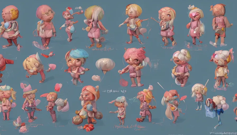 Image similar to cute candy character sheet, oil painting by jama jurabaev, extremely detailed, brush hard, artstation, for aaa game, high quality, brush stroke