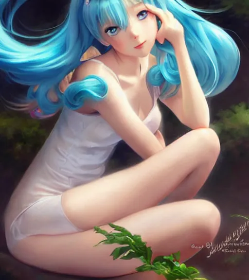 Prompt: Anime art very beautiful Hatsune miku by Gil Elvgren, Vladimir Volegov, Earl Moran, Enoch Bolles