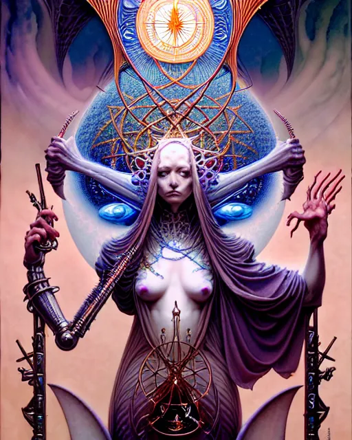 Image similar to the high priestess tarot card, fantasy character portrait made of fractals, ultra realistic, wide angle, intricate details, the fifth element artifacts, highly detailed by peter mohrbacher, hajime sorayama, wayne barlowe, boris vallejo, aaron horkey, gaston bussiere, craig mullins