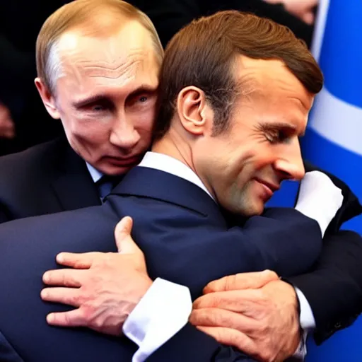 Image similar to emmanuel macron hugging vladimir putin