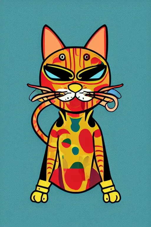 Image similar to Portrait of a cat as a Mexican wrestler in a mask, sticker, colorful, illustration, highly detailed, simple, smooth and clean vector curves, no jagged lines, vector art, smooth