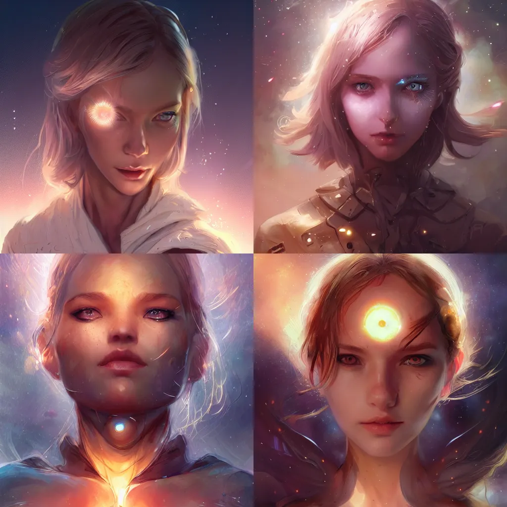 Prompt: her eyes shining like starlings , just born anew in the furnaces of the galaxy, by Artgerm, wlop, James Jean, Andrei Riabovitchev, Marc Simonetti, yoshitaka Amano, Artstation, CGsociety, daily deviation, cinematic masterpiece