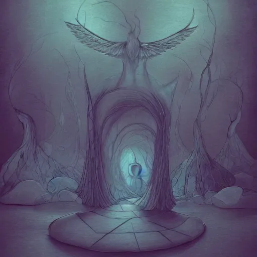Image similar to dissociation, derealization, disconnection, fantasy illustration, detailed, abstract, amorphous, misty and eerie