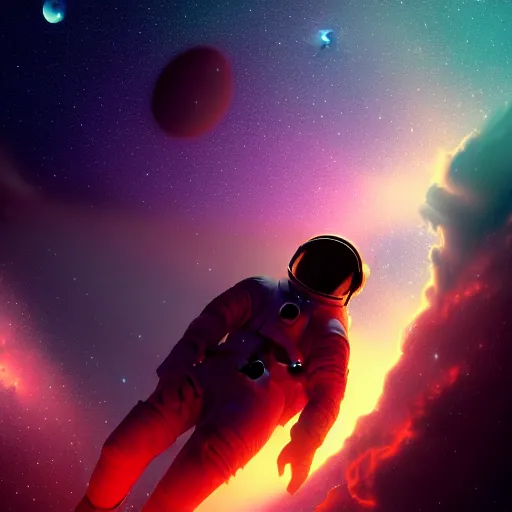 Image similar to astronaut looking at a nebula , digital art , trending on artstation , hyperdetailed , matte painting , CGSociety