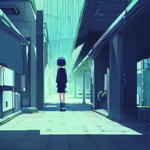 Image similar to a serial experiments lain inspired makoto shinkai scenery artwork