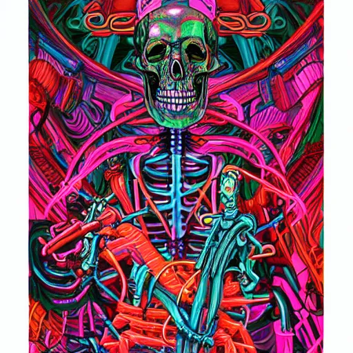 Image similar to neon skeleton, synthwave by james jean
