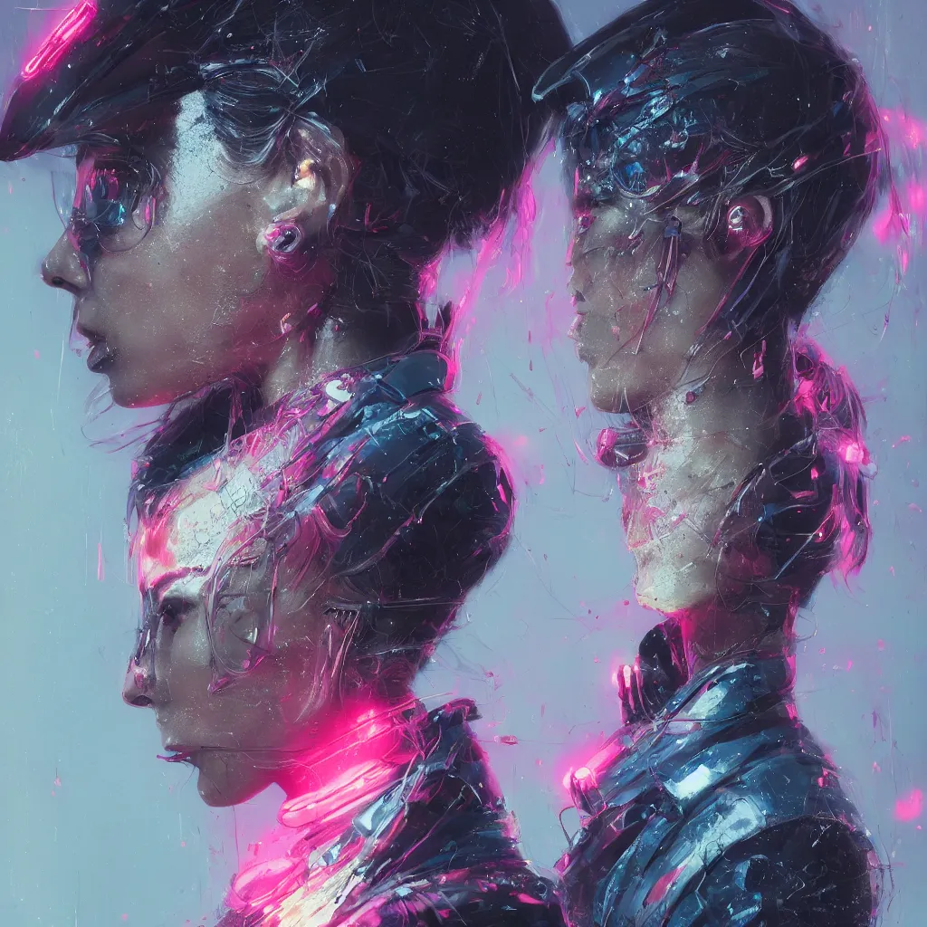 Image similar to detailed side profile portrait Neon Girl, cyberpunk futuristic neon, reflective puffy coat, by Ismail inceoglu dragan bibin hans thoma greg rutkowski Alexandros Pyromallis Nekro Rene Maritte Illustrated, Perfect face, fine details, realistic shaded, fine-face, pretty face, 8k, UHD, ray tracing