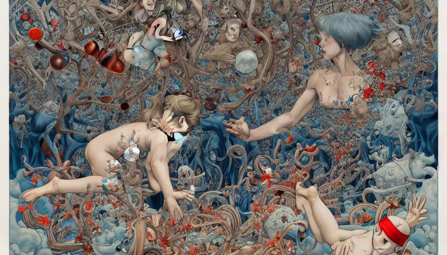 Image similar to the two complementary forces that make up all aspects and phenomena of life, by james jean,