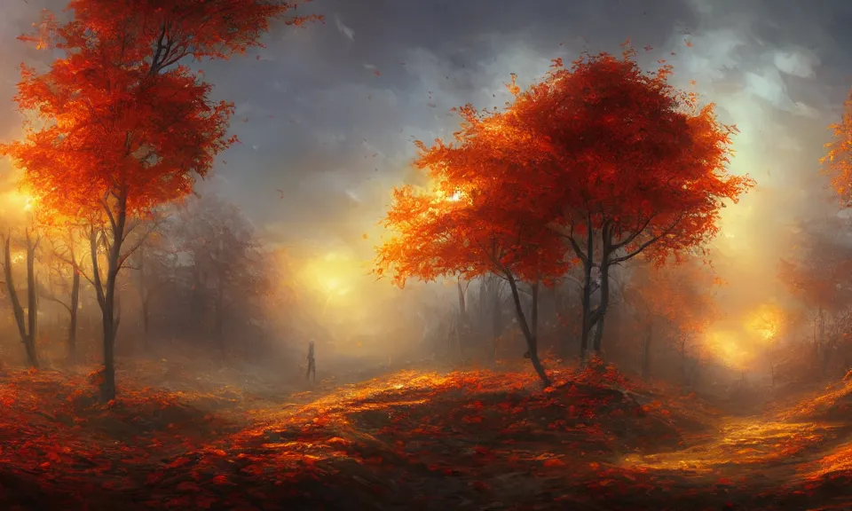 Image similar to autumn, digital art, concept art, fantasy art, highly detailed, hd wallpaper, artstation, deviantart, behance