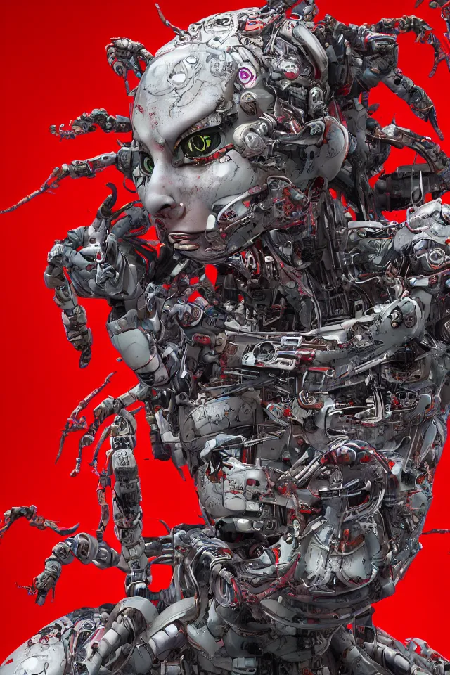 Prompt: an epic fantastic realism comic book style portrait painting of a japanese robotic : akira, nanotech demonic monster horror, geisha with chinese pattern tattoos and, inspired by the lord of ghost in the shell, octane render, intricate detail, 8 k hd, unreal engine 5, ex machina, irobot