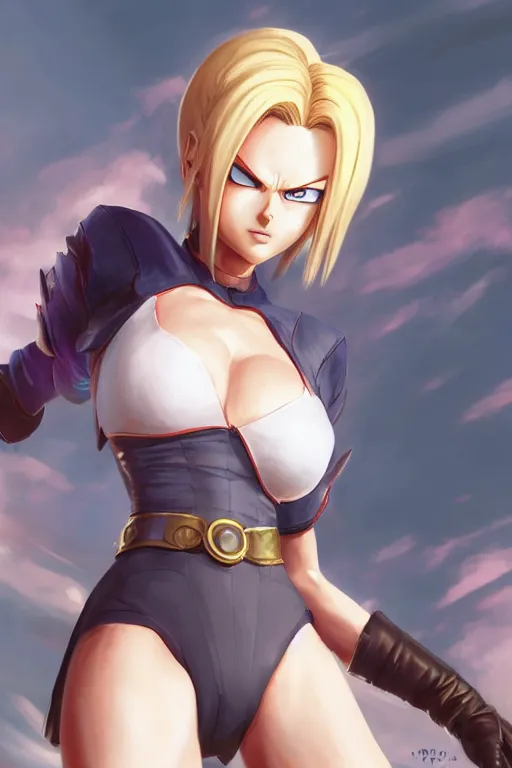 Image similar to Android 18 from dbz in a spinoff in blade and soul concept art on a render by the artist Hyung tae Kim, Jiyun Chae, Joe Madureira, trending on Artstation by Hyung tae Kim, artbook, Stanley Artgerm Lau, WLOP, Rossdraws