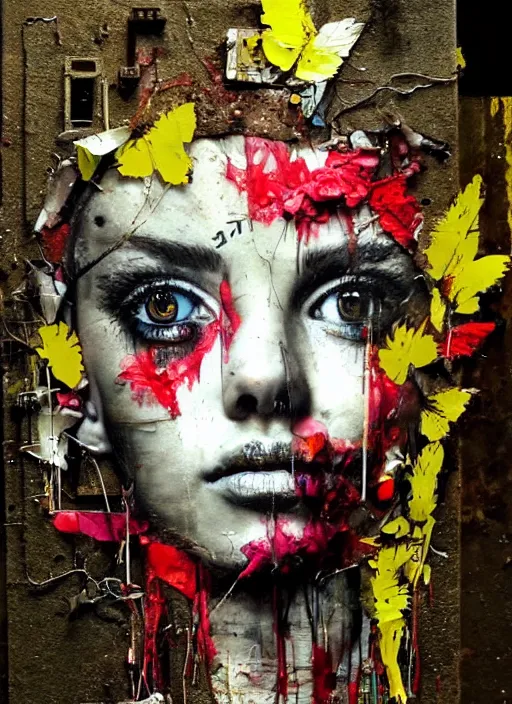 Image similar to a portrait of a pretty sewer punk young lady by artur bordalo