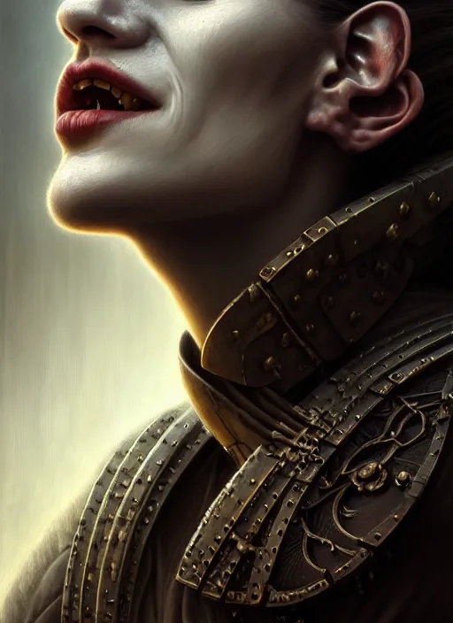 Prompt: closeup portrait shot of a vampire warrior in a scenic dystopian environment, intricate, elegant, highly detailed, centered, digital painting, artstation, concept art, smooth, sharp focus, illustration, artgerm, tomasz alen kopera, peter mohrbacher, donato giancola, joseph christian leyendecker, wlop, boris vallejo