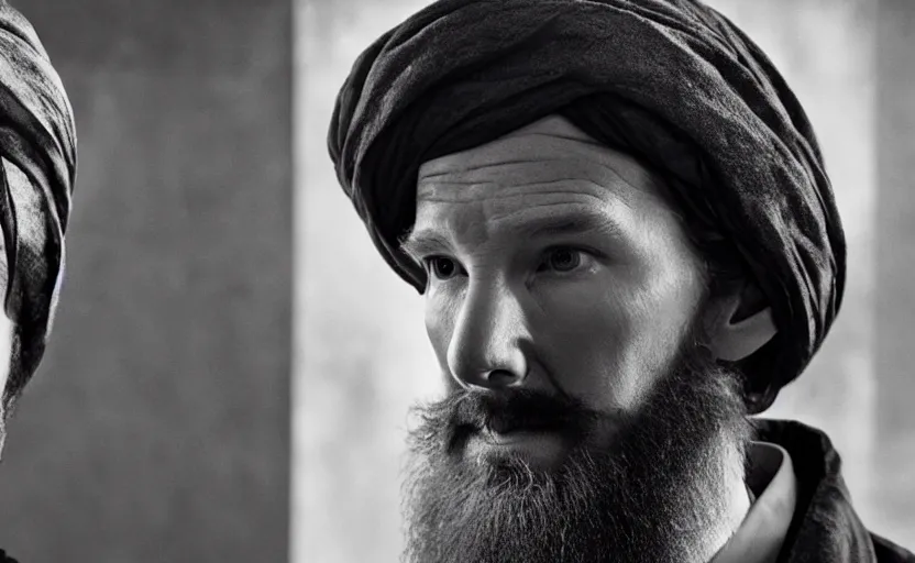 Benedict Cumberbatch as Osama Bin Laden in 'Bin Bin' Stable Diffusion