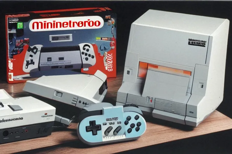 Prompt: The Mega Nintendo Console, 1990
