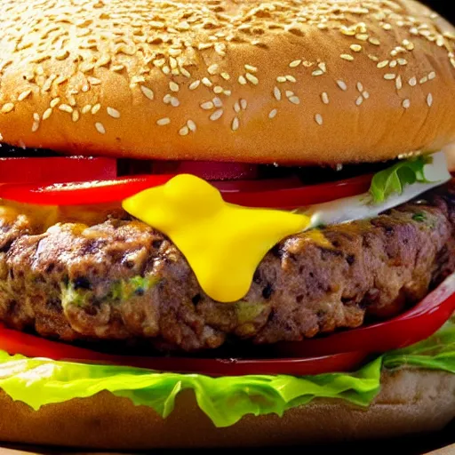 Prompt: close ups photo of a delicious cheeseburger with lots of toppings, film photograph