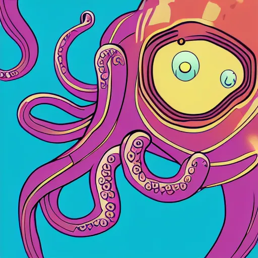 Image similar to cyborg octopus, digital art, geometric, vector art